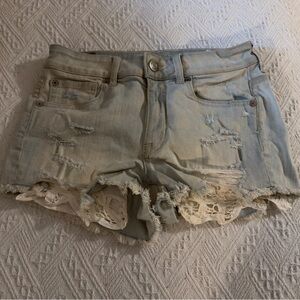 American Eagle Light Blue Distressed Jean Shorts